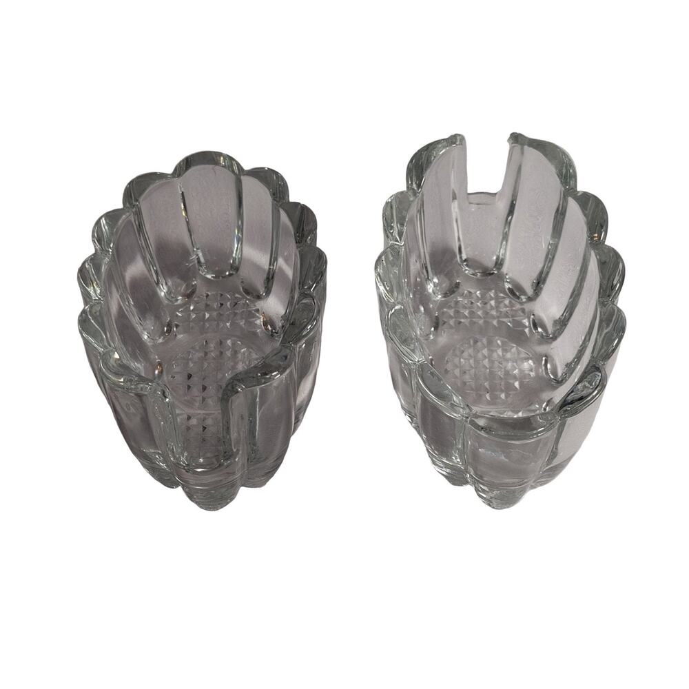 Princess House Crystal Silverware Holders Clear Scalloped Oval Glass Dishes (2)